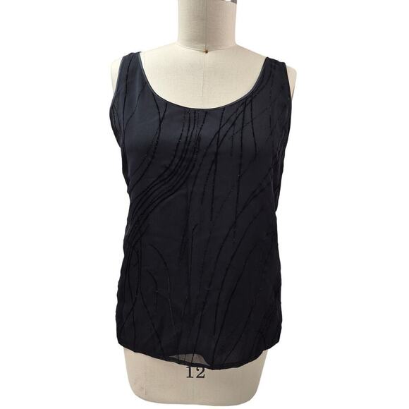 DONCASTER 100% Viscose Black Dress Tank Sparkle Line Design  Satin Trim Sz XL - Picture 1 of 4